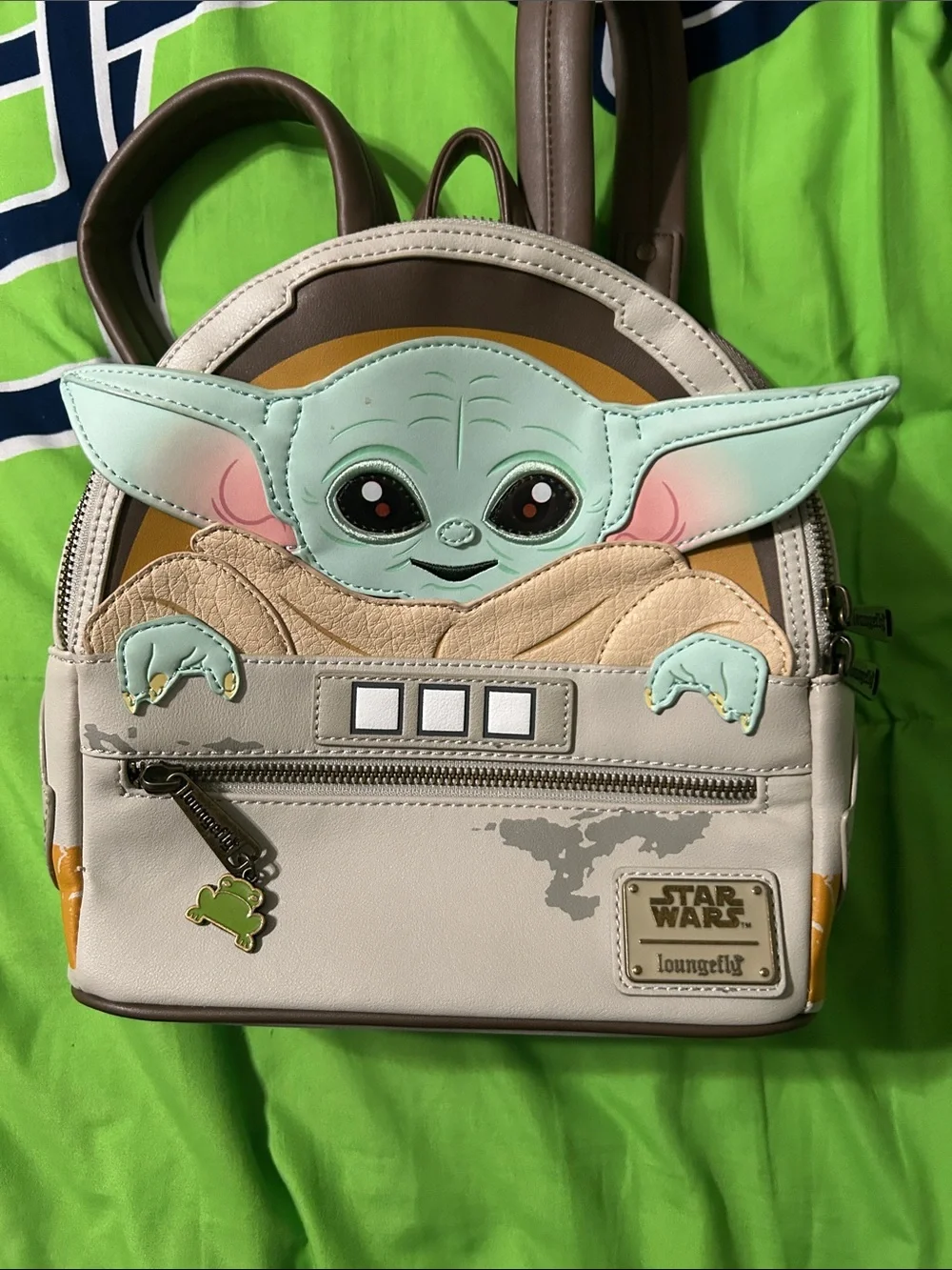 Loungefly Grogu Peekaboo Mini Backpack in Mint Green and Cream